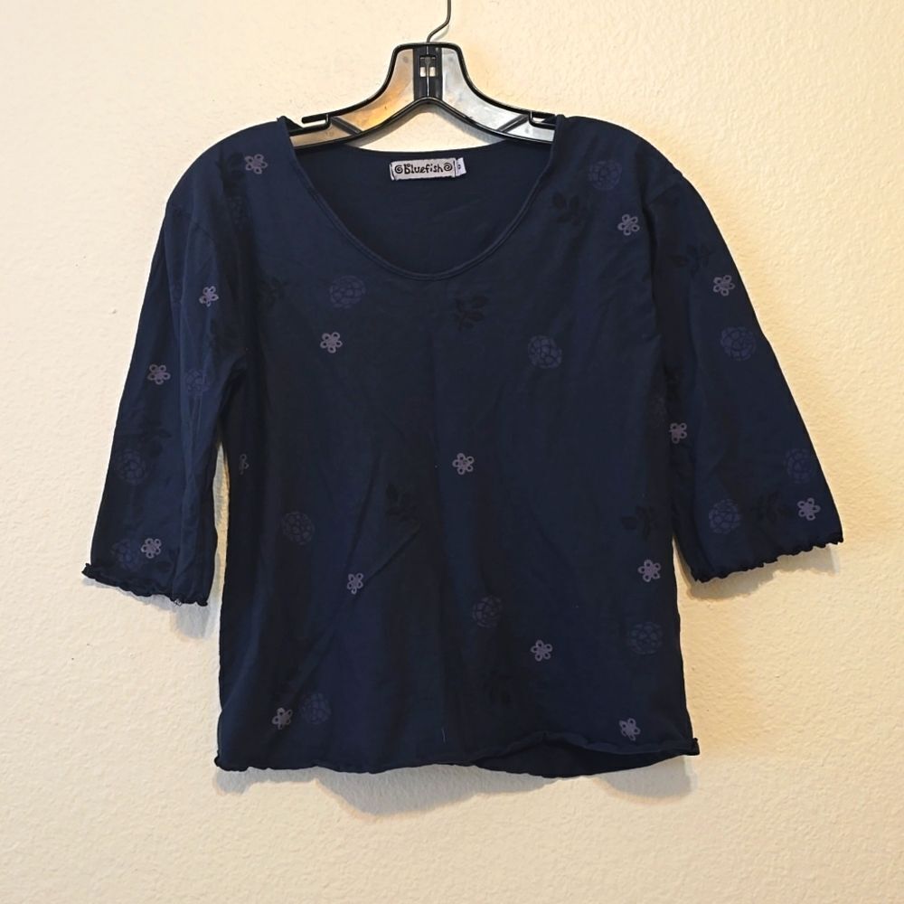 BLUE FISH HAND PRINTED BLOUSE SIZE 0